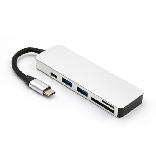5-in-1 Type-C to 2-Port USB 3.0 Type-C PD Charge Hub SD TF Card Reader Support OTG Function 2