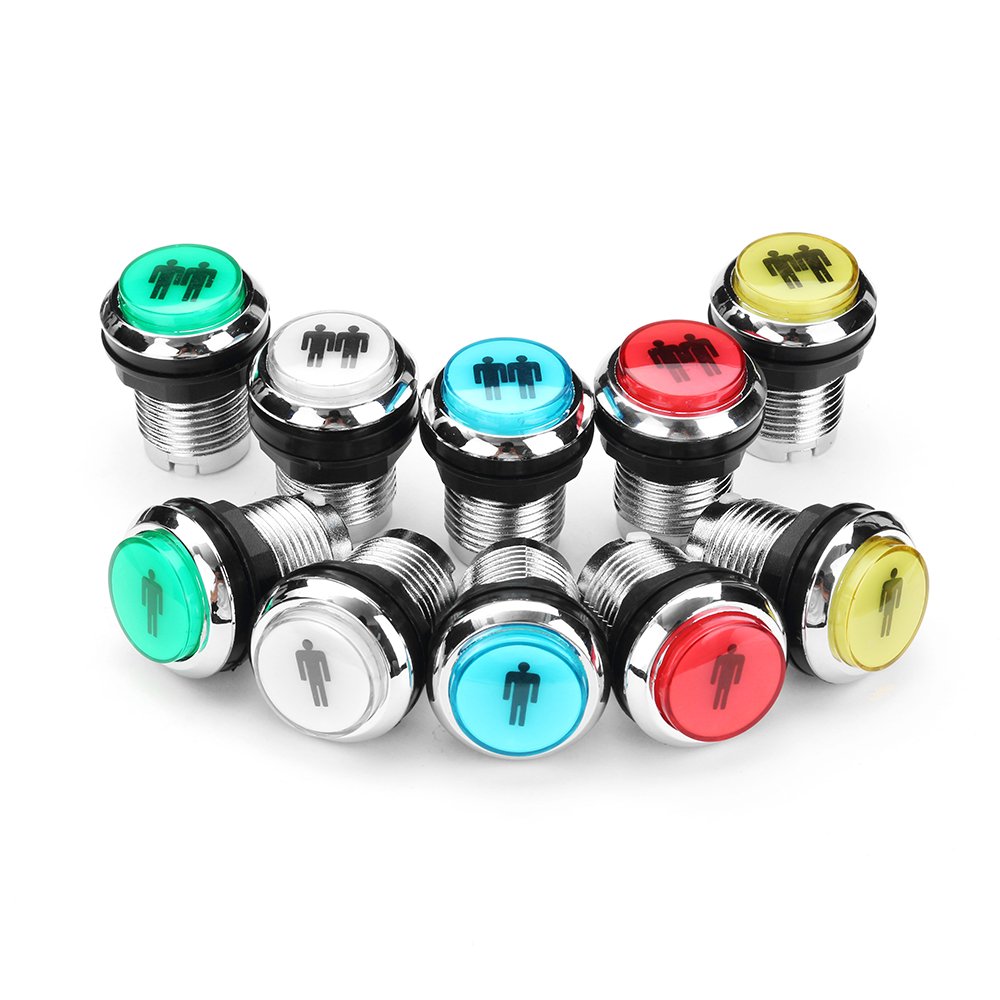 1P 2P Electroplated Red Blue Yellow Green White LED Light Push Button for Arcade Game Console DIY 2