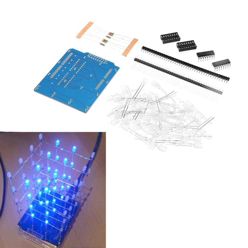 4X4X4 Blue LED Light Cube Kit 3D LED DIY Kit For Arduino DIY Kit 2