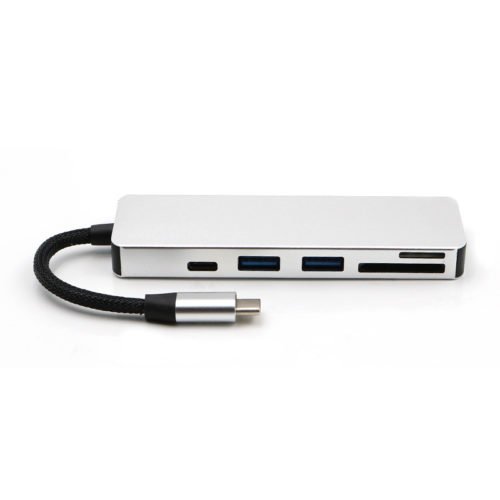 5-in-1 Type-C to 2-Port USB 3.0 Type-C PD Charge Hub SD TF Card Reader Support OTG Function 6