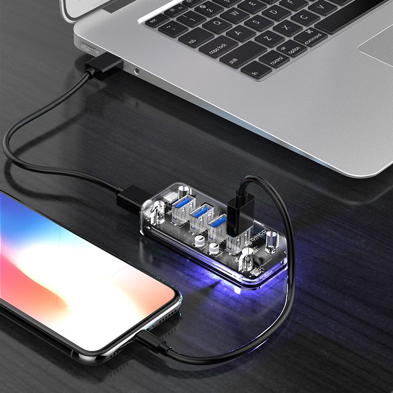 Orico F4U-U3 Transparent 4-Port USB 3.0 Hub with Dual-port Power Supply 4 Orico F4U-U3 Transparent 4-Port USB 3.0 Hub with Dual-port Power Supply - Image 4