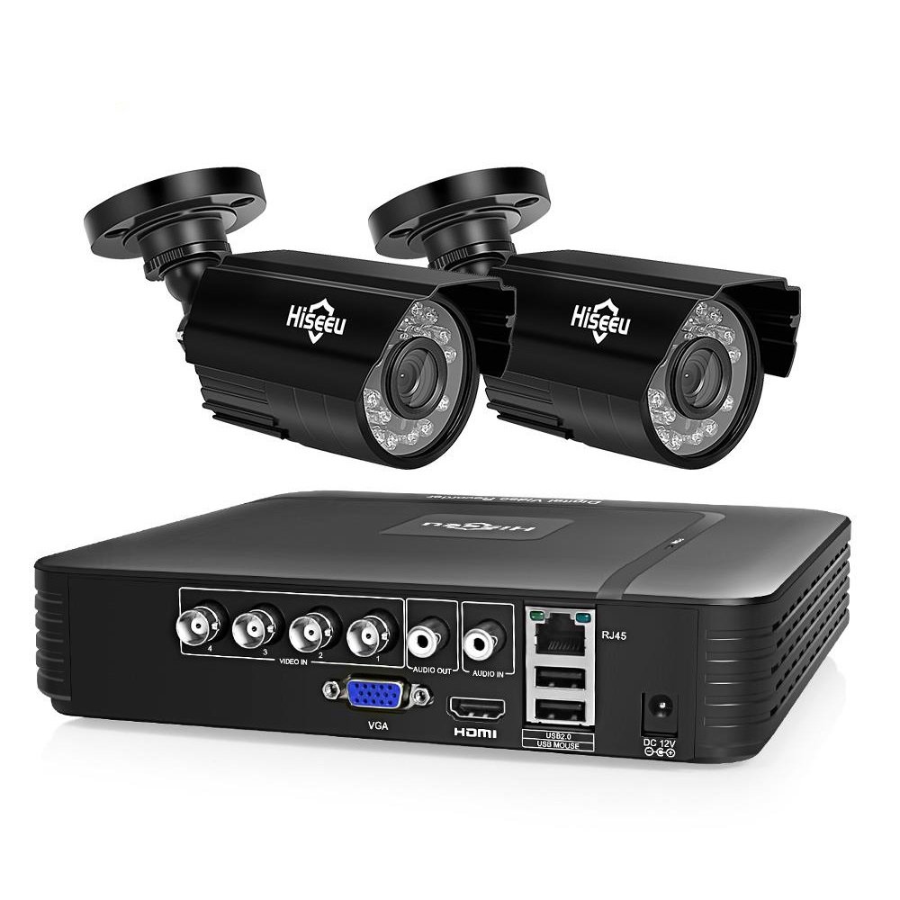 Hiseeu HD 4CH 1080N 5 in 1 AHD DVR Kit CCTV System 2pcs 720P AHD Waterproof IR Camera P2P Security Surveillance Set 2