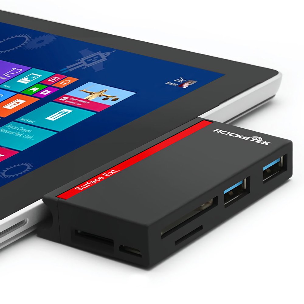 Rocketek SUR-U3 USB 3.0 to 2-Port USB 3.0 TF SD Card Reader Hub with Micro USB Power Port for Surface Pro 2