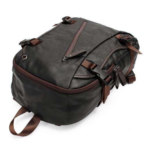 Men Vintage PU Leather Zipper Laptop Travel School Outdoor Backpack Bag Rucksack 7