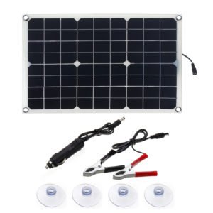 20W 5V USB Output Monocrystalline Silicon Solar Panel Kit with Double USB Port/Crocodile Clip & Cigarette Lighter & Suction Cups