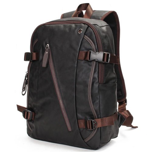Men Vintage PU Leather Zipper Laptop Travel School Outdoor Backpack Bag Rucksack 4
