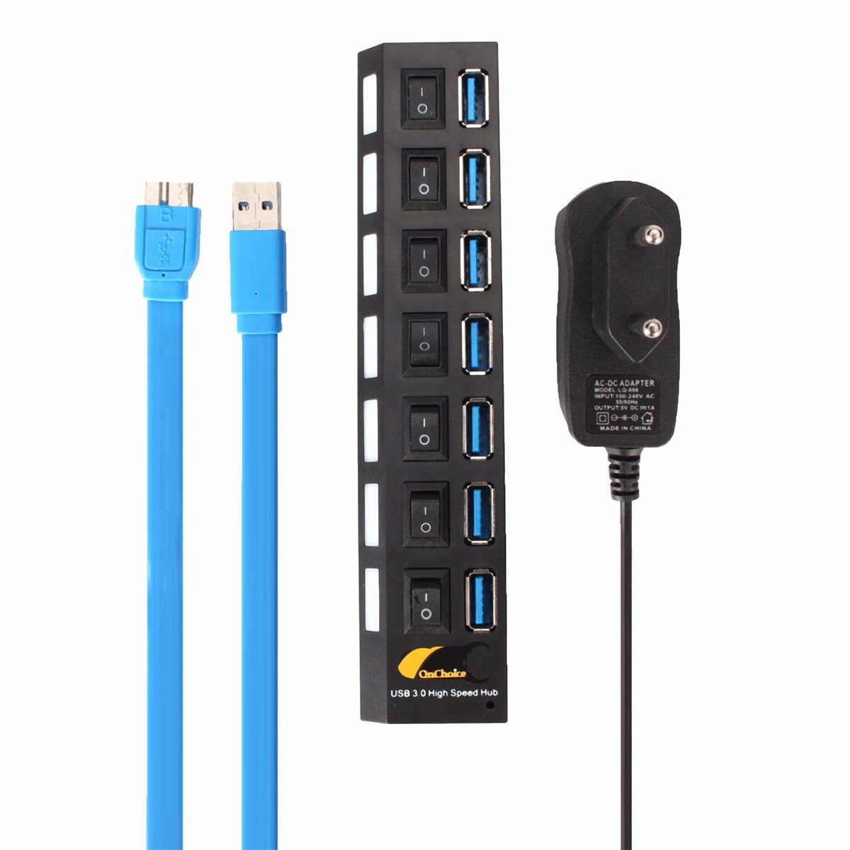 ONCHOICE 7Port USB 3.0 Hub On/Off Switch EU US UK AC Power Adapter For Laptop Desktop 3 ONCHOICE 7Port USB 3.0 Hub On/Off Switch EU US UK AC Power Adapter For Laptop Desktop - Image 3