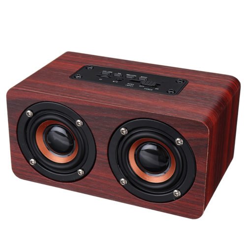 Wooden Stereo Bass Bluetooth 4.2 Speaker Audio Music Box with Mini Microphone 4