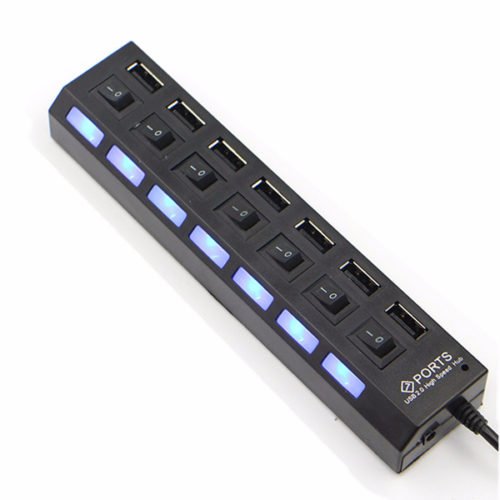 7 Port High Speed USB 2.0 Hub + AC Power Adapter ON/OFF Switch For PC Laptop MAC 1
