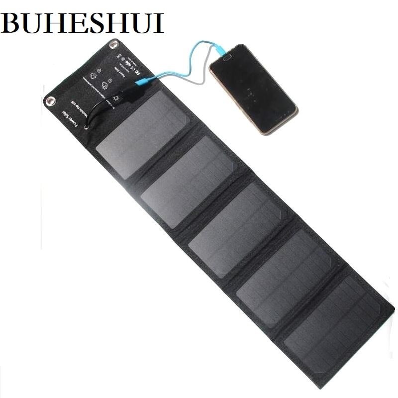 BUHESHUI 10W Foldable solar Charger 5V USB Output Devices Portable Solar Panel Charger For Smartphones Outdoor Camp Waterproof 1