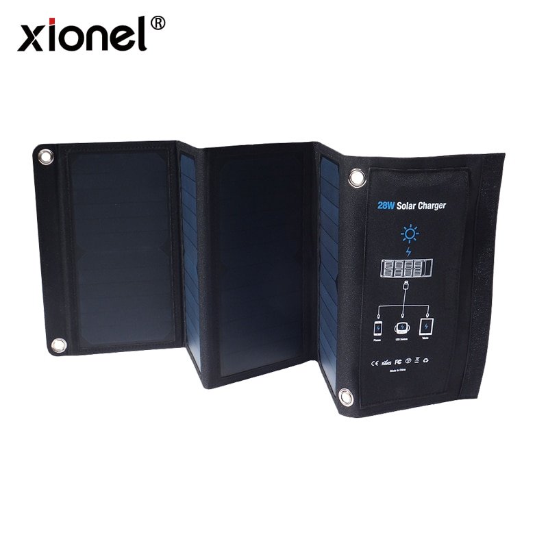 Xionel 28W Folding Solar Panel Charger Portable with Fast Charge 3 USB Port High Efficiency Sunpower Solar Panel for Cellphone 2