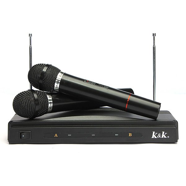 Dual Cordless Wireless Mic Microphone with Receiver 1