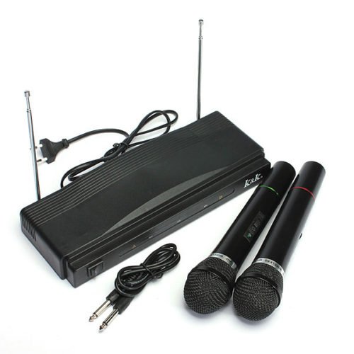 Dual Cordless Wireless Mic Microphone with Receiver 2