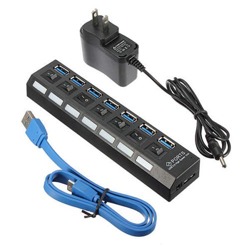 7 Port USB 3.0 Hub On/Off Switch+EU/US/UK AC Power Adapter 11