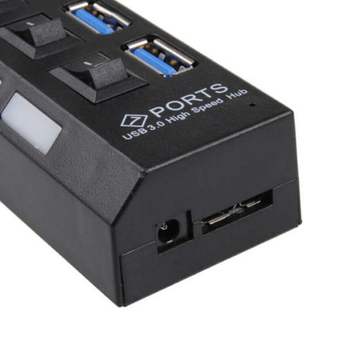 7 Port USB 3.0 Hub On/Off Switch+EU/US/UK AC Power Adapter 6