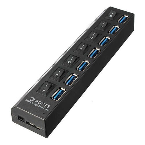 7 Port USB 3.0 Hub On/Off Switch+EU/US/UK AC Power Adapter 2