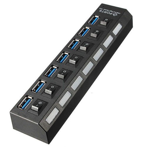 7 Port USB 3.0 Hub On/Off Switch+EU/US/UK AC Power Adapter 3