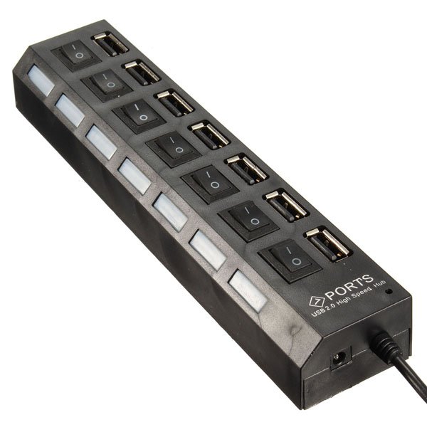 7 Port High Speed USB 2.0 Hub + AC Power Adapter ON/OFF Switch For PC Laptop MAC 2 7 Port High Speed USB 2.0 Hub + AC Power Adapter ON/OFF Switch For PC Laptop MAC - Image 2