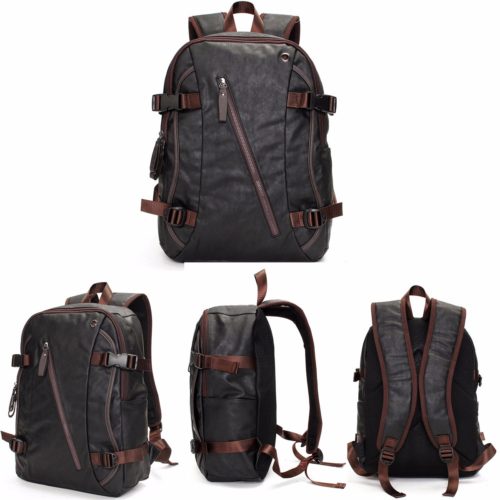 Men Vintage PU Leather Zipper Laptop Travel School Outdoor Backpack Bag Rucksack 2