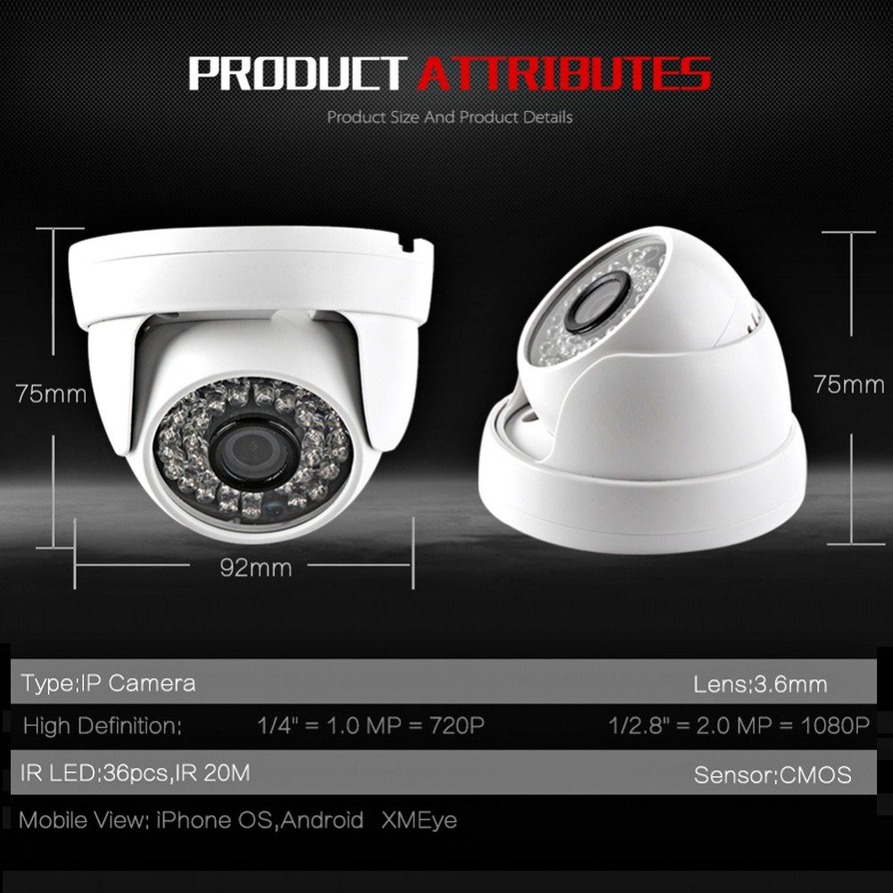 HD IP Camera 720P 1080P Indoor Dome Cam IR Lens 3.6mm 2MP IP CCTV Security Camera Network Onvif P2P 6 HD IP Camera 720P 1080P Indoor Dome Cam IR Lens 3.6mm 2MP IP CCTV Security Camera Network Onvif P2P - Image 6