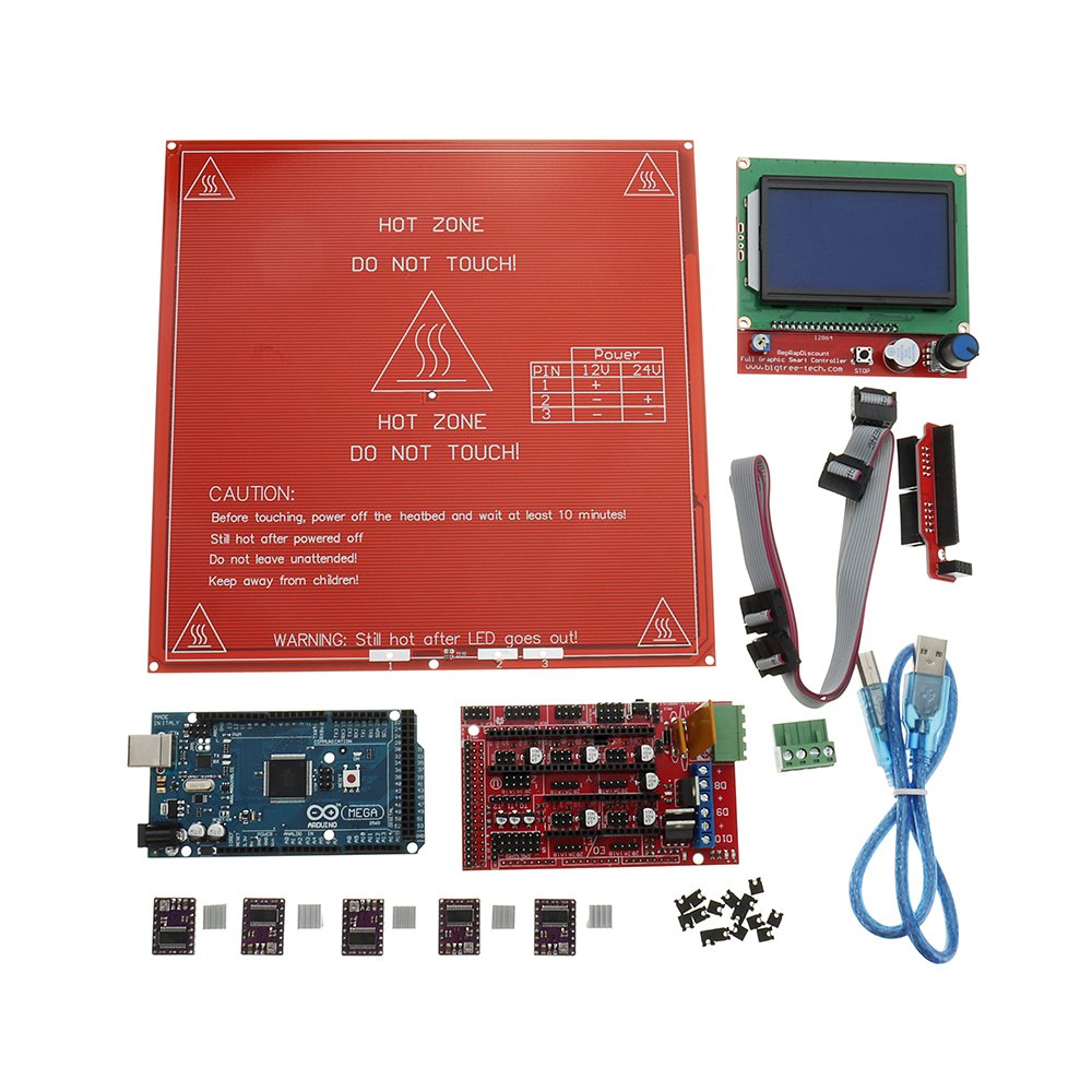 3D Printer Mainboard Kit RAMPS 1.4 + Arduino Mega 2560 + DRV8825 + 12864LCD + PCB Heat Bed MK2B 1 3D Printer Mainboard Kit RAMPS 1.4 + Arduino Mega 2560 + DRV8825 + 12864LCD + PCB Heat Bed MK2B