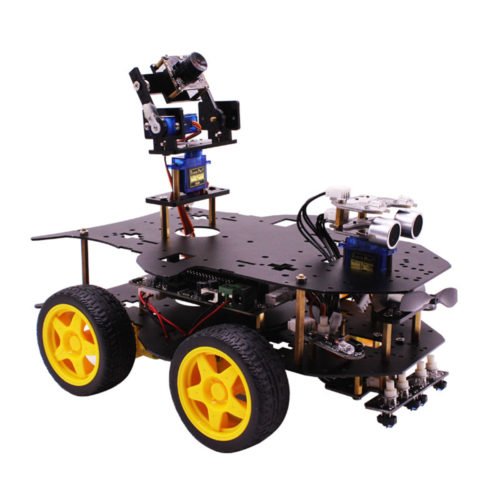 4WD Wireless WIFI Video Robot Car Kit for Raspberry Pi 3B/3B+ Support Programming/Bluetooth 4.0+Wifi/Remote Control with 2DOF Camera Pan/Tilt & 4P 3
