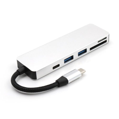 5-in-1 Type-C to 2-Port USB 3.0 Type-C PD Charge Hub SD TF Card Reader Support OTG Function 4