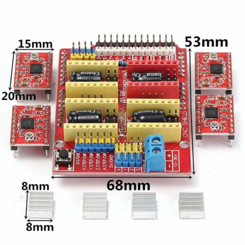 CNC Shield Board + 4Pcs A4988 Stepper Motor Driver For Arduino 3D Printer 3