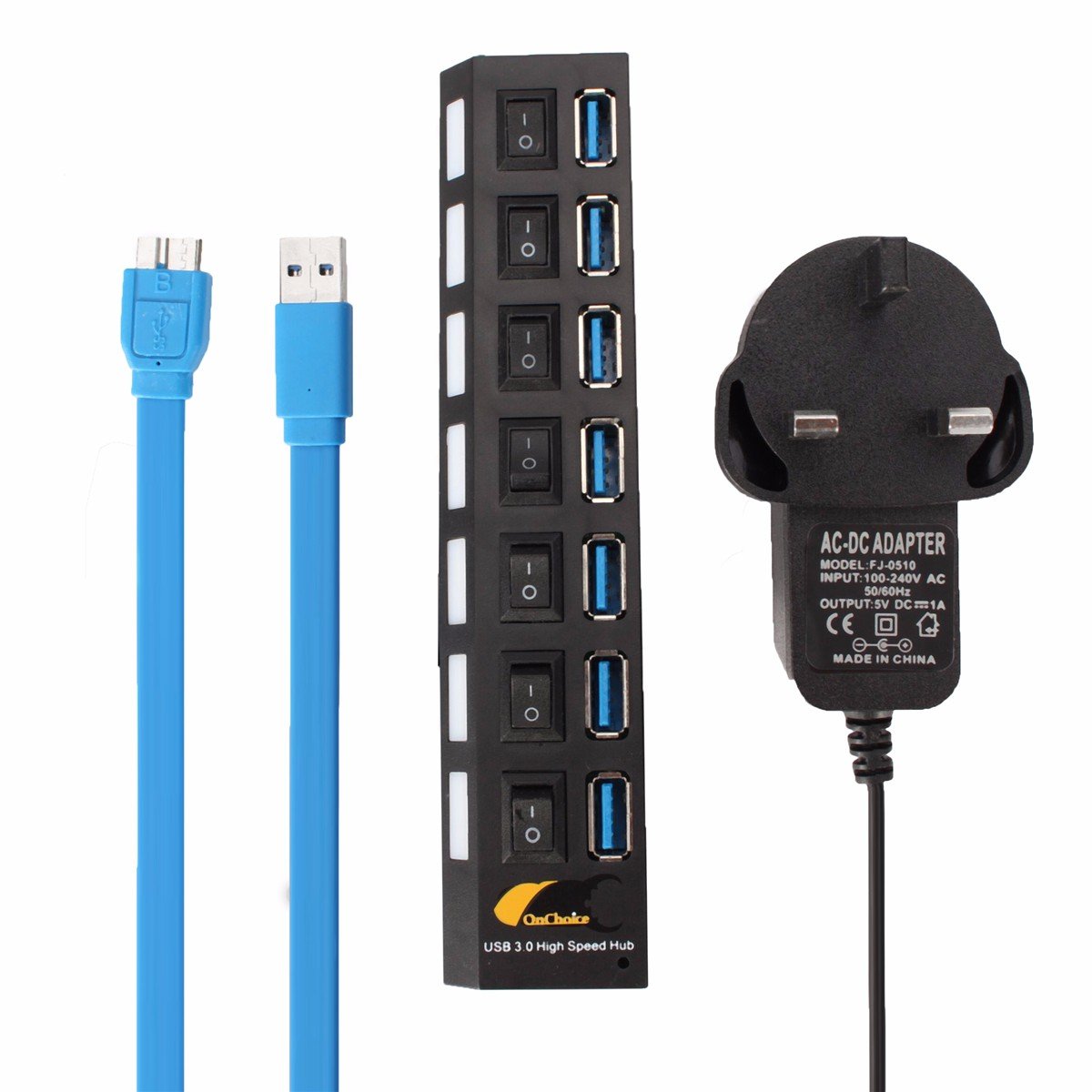 ONCHOICE 7Port USB 3.0 Hub On/Off Switch EU US UK AC Power Adapter For Laptop Desktop 4 ONCHOICE 7Port USB 3.0 Hub On/Off Switch EU US UK AC Power Adapter For Laptop Desktop - Image 4