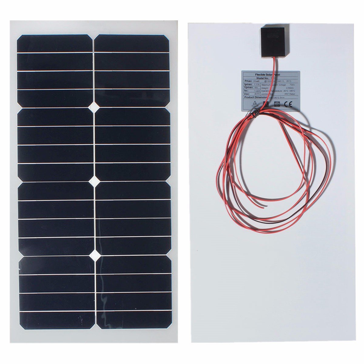 20W 12V 54CM x 28CM Photovoltaic semi flexible Solar Panel With 3M Cable 2