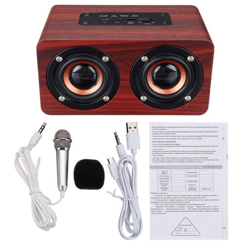 Wooden Stereo Bass Bluetooth 4.2 Speaker Audio Music Box with Mini Microphone 9