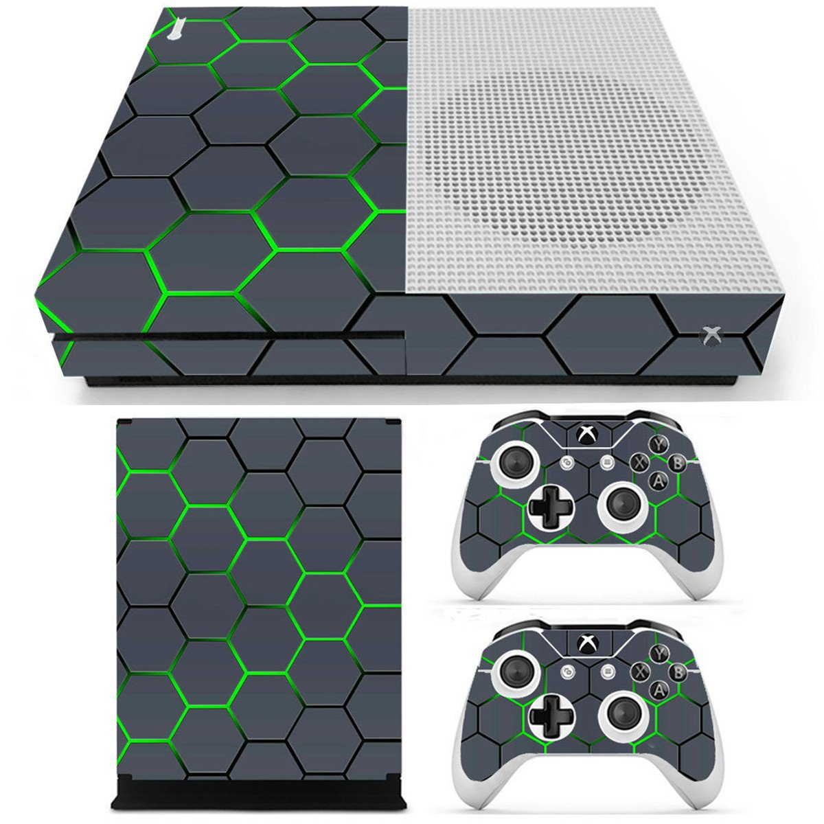 Green Grid Vinyl Decal Skin Stickers Cover for Xbox One S Game Console&2 Controllers 2