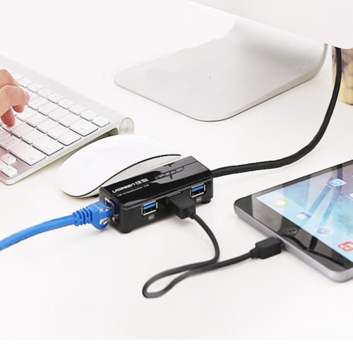 Ugreen CR102 USB3.0 to RJ45 100Mbps Ethernet 3 USB 3.0 Port Hub Network Card LAN Adapter for Laptop 4