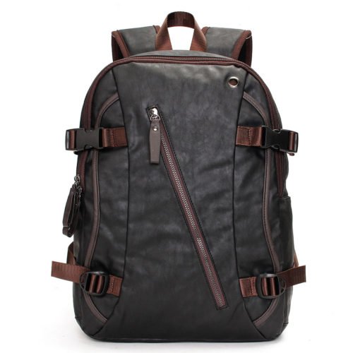 Men Vintage PU Leather Zipper Laptop Travel School Outdoor Backpack Bag Rucksack 3