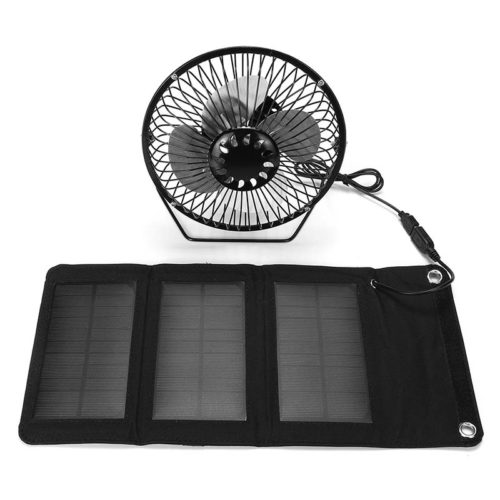 6V 5W Monocrystalline Solar Folding Bag Charger With 6inch Cooling Fan 360° Angle Adjustment/USB 2.0 1