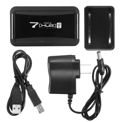 EU/US Vertical 7 Port USB 2.0 High Speed Hub+AC Power Supply Adapter For Raspberry Pi PC 1