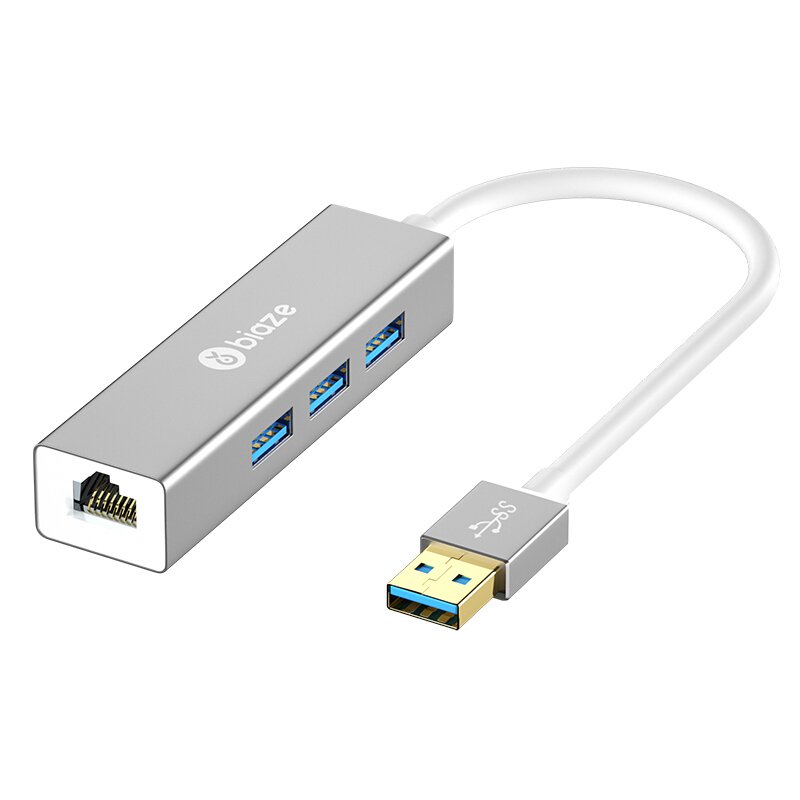 Biaze ZH17 Aluminum Alloy USB 3.0 to 3-Port USB 3.0 + 1000Mbps Gigabit RJ45 Ethernet Hub 2