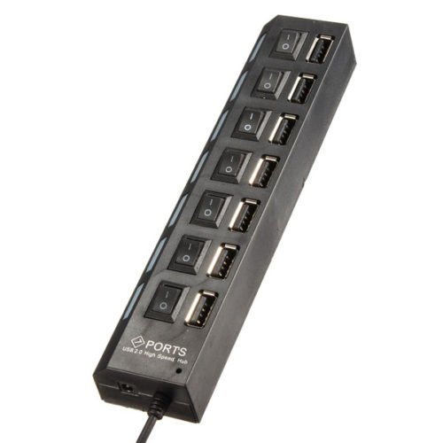 7 Port High Speed USB 2.0 Hub + AC Power Adapter ON/OFF Switch For PC Laptop MAC 3