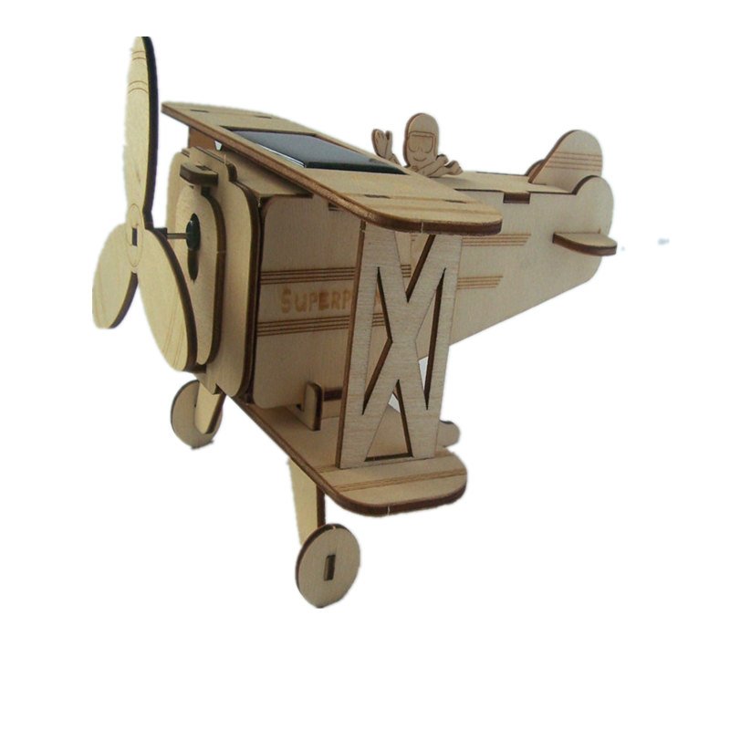 DIY 16*17.5*10cm Wooden Solar Biplane Aircraft With Solar Plane 2 DIY 16*17.5*10cm Wooden Solar Biplane Aircraft With Solar Plane - Image 2