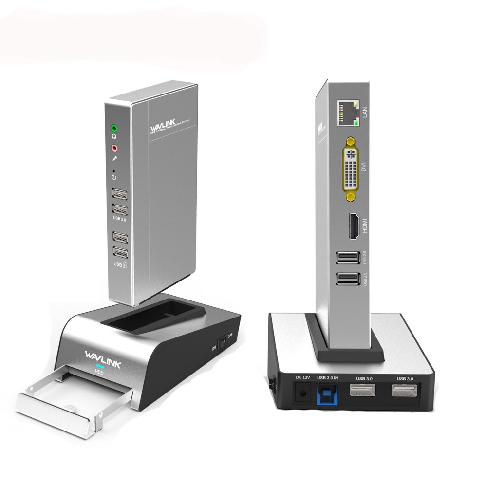 Wavlink USB3.0 Universal Aluminum Coupling Docking Station HDD SSD Box Base Dual Video Monitor HDMI 1