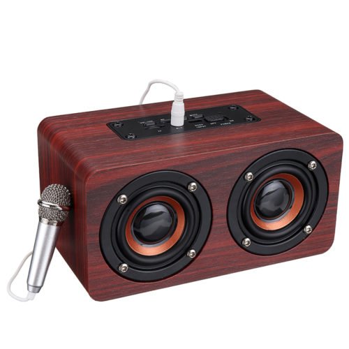 Wooden Stereo Bass Bluetooth 4.2 Speaker Audio Music Box with Mini Microphone 1
