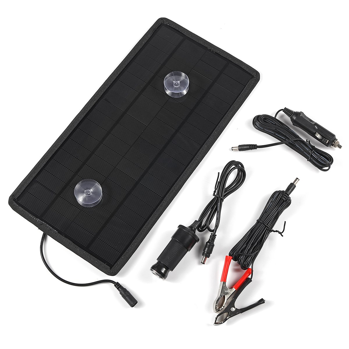 12W 12V/5V Dual Output Monocrystalline Silicon Solar Panel Charger with Suction Cups/Alligator Clip 1 12W 12V/5V Dual Output Monocrystalline Silicon Solar Panel Charger with Suction Cups/Alligator Clip