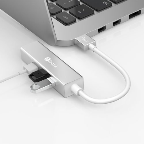 Biaze ZH17 Aluminum Alloy USB 3.0 to 3-Port USB 3.0 + 1000Mbps Gigabit RJ45 Ethernet Hub 2