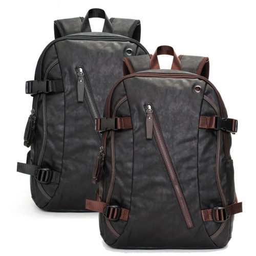 Men Vintage PU Leather Zipper Laptop Travel School Outdoor Backpack Bag Rucksack 1