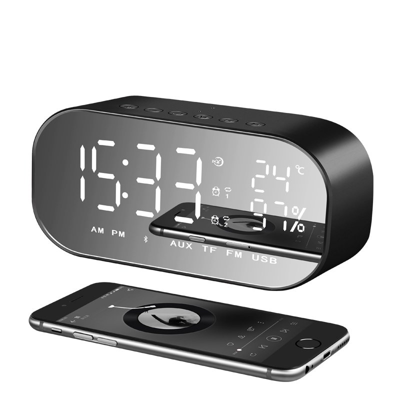 yAyusi S2 Dual Units Wireless Bluetooth Speaker LED Display Clock Mirror FM Radio Heavy Bass Speaker 2