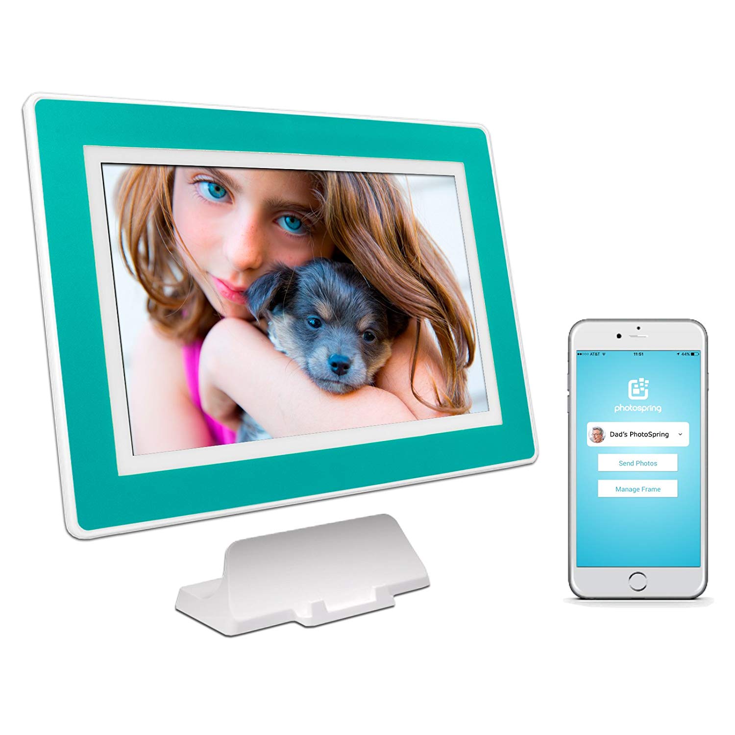 PhotoSpring (16GB) 10-Inch IPS, WiFi, Touchscreen, Battery, iPhone & Android App, Photo & Video, Picture Frame (White) 15,000 Photo Capacity 2