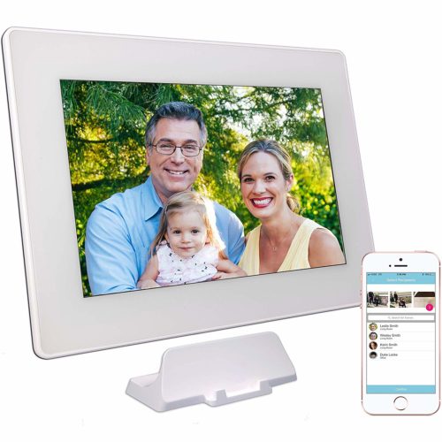 PhotoSpring (16GB) 10-Inch IPS, WiFi, Touchscreen, Battery, iPhone & Android App, Photo & Video, Picture Frame (White) 15,000 Photo Capacity 21
