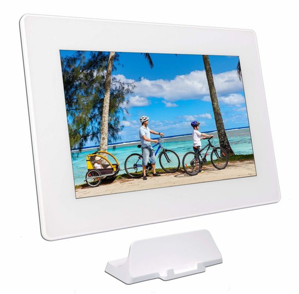 PhotoSpring (16GB) 10-Inch IPS, WiFi, Touchscreen, Battery, iPhone & Android App, Photo & Video, Picture Frame (White) 15,000 Photo Capacity 23