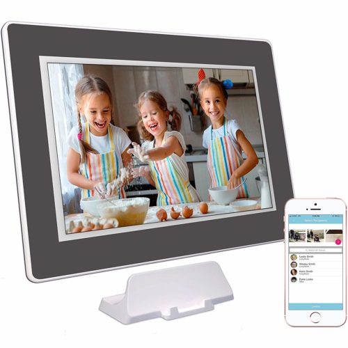 PhotoSpring (16GB) 10-Inch IPS, WiFi, Touchscreen, Battery, iPhone & Android App, Photo & Video, Picture Frame (White) 15,000 Photo Capacity 16