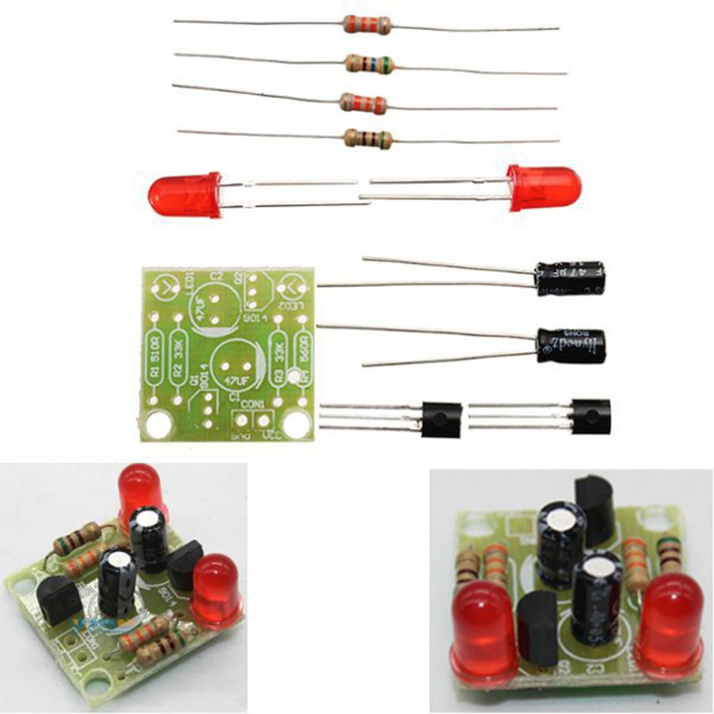 5pcs DC 3-14V DIY Simple LED Red Flashlight Circuit Kits DIY Multiharmonic Oscillating Electronic Circuit Sets PCB Board + Electronic Components + Ins 2
